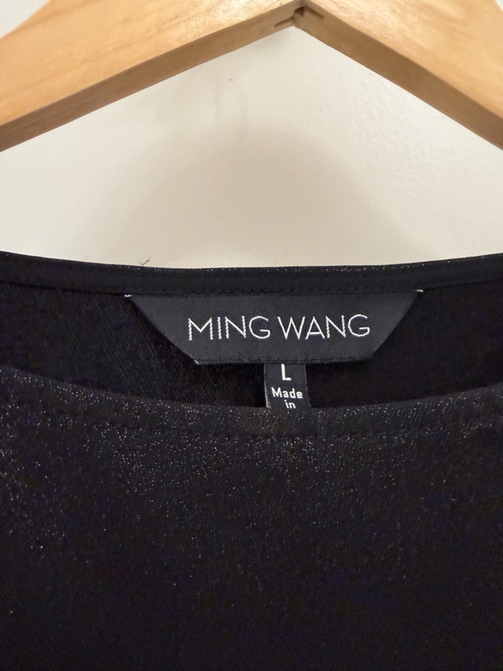Ming Wang Black Metallic Crewneck Tunic Top